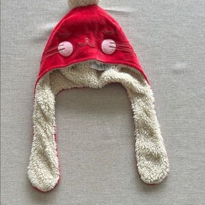 Zutano Red bunny Ear Hat with Cream Interior